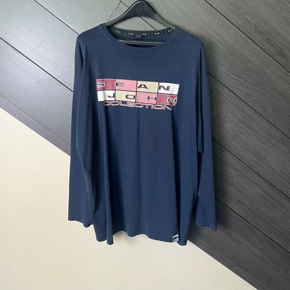 Sean John Collection Mens Vintage Graphic‎ Long Sleeve T Shirt Navy XXL USA Y2K